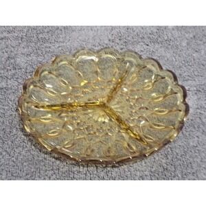 Vintage Indiana Glass Divided Dish Relish Plate Amber Serving Dish